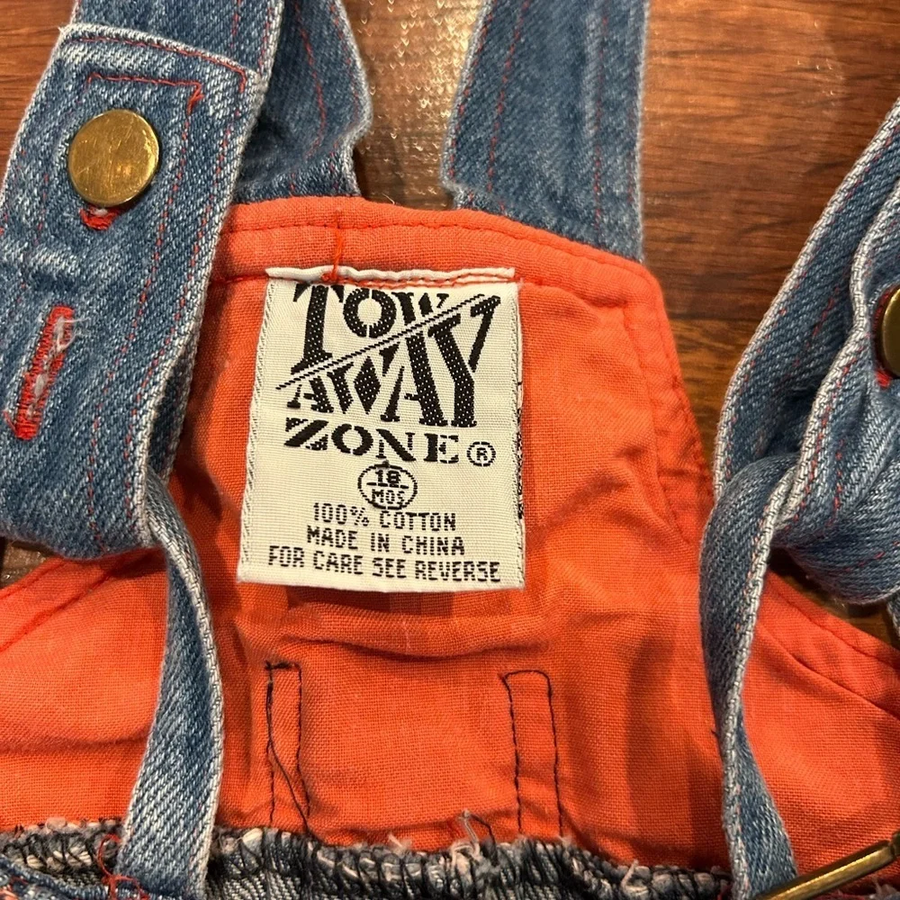 Vintage Tow Away Zone Denim Overalls Toddler 18 Months 90’s 80’s Snap Closure